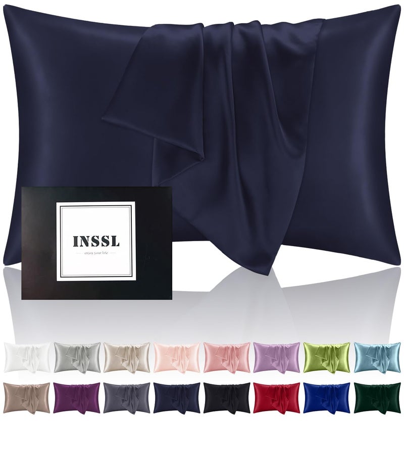 INSSL Silk Pillowcase for Women, Mulberry Silk Pillowcase for Hair and Skin and Stay Comfortable and Breathable During Sleep (King, Navy Blue) - Image 1